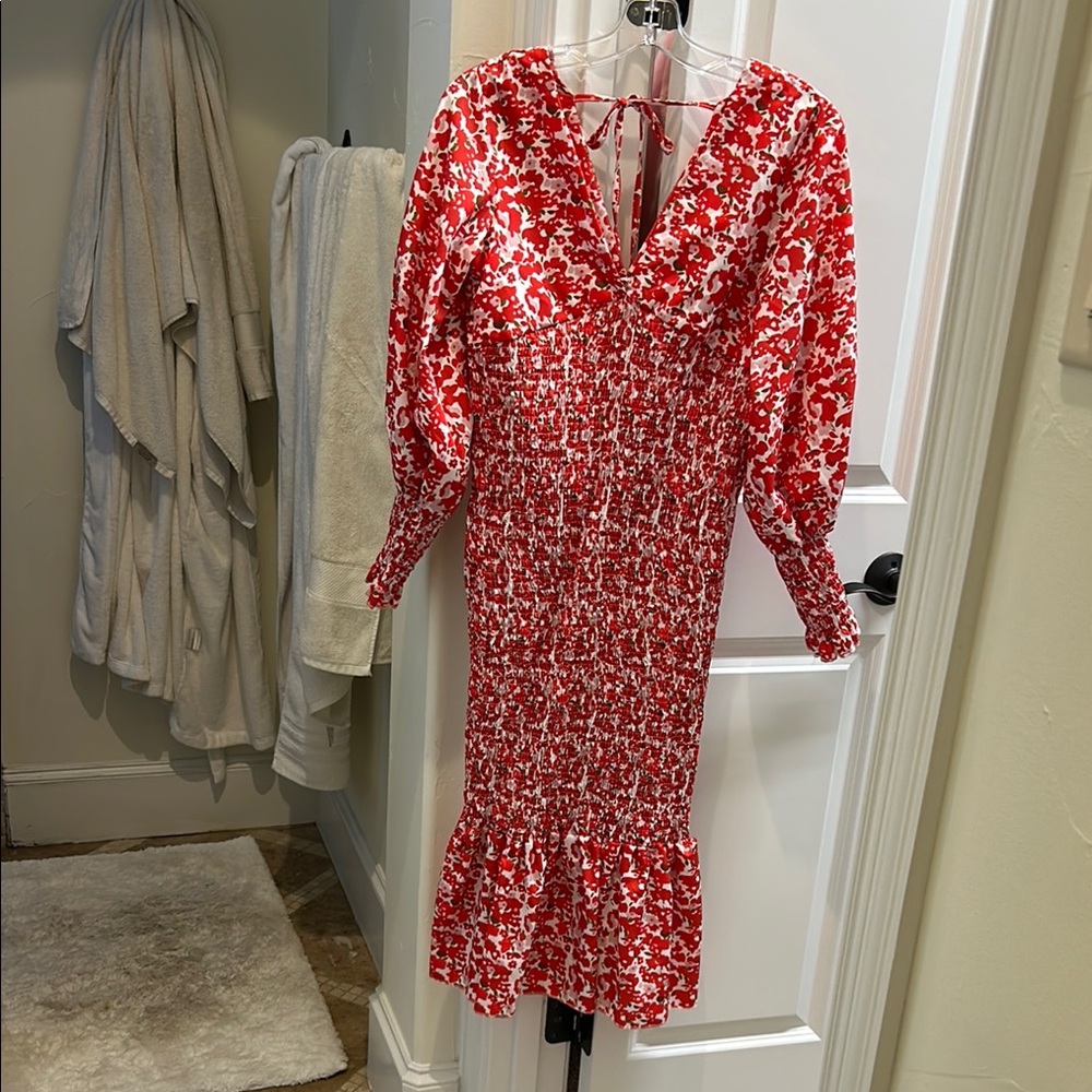 Red Floral Midi Dress